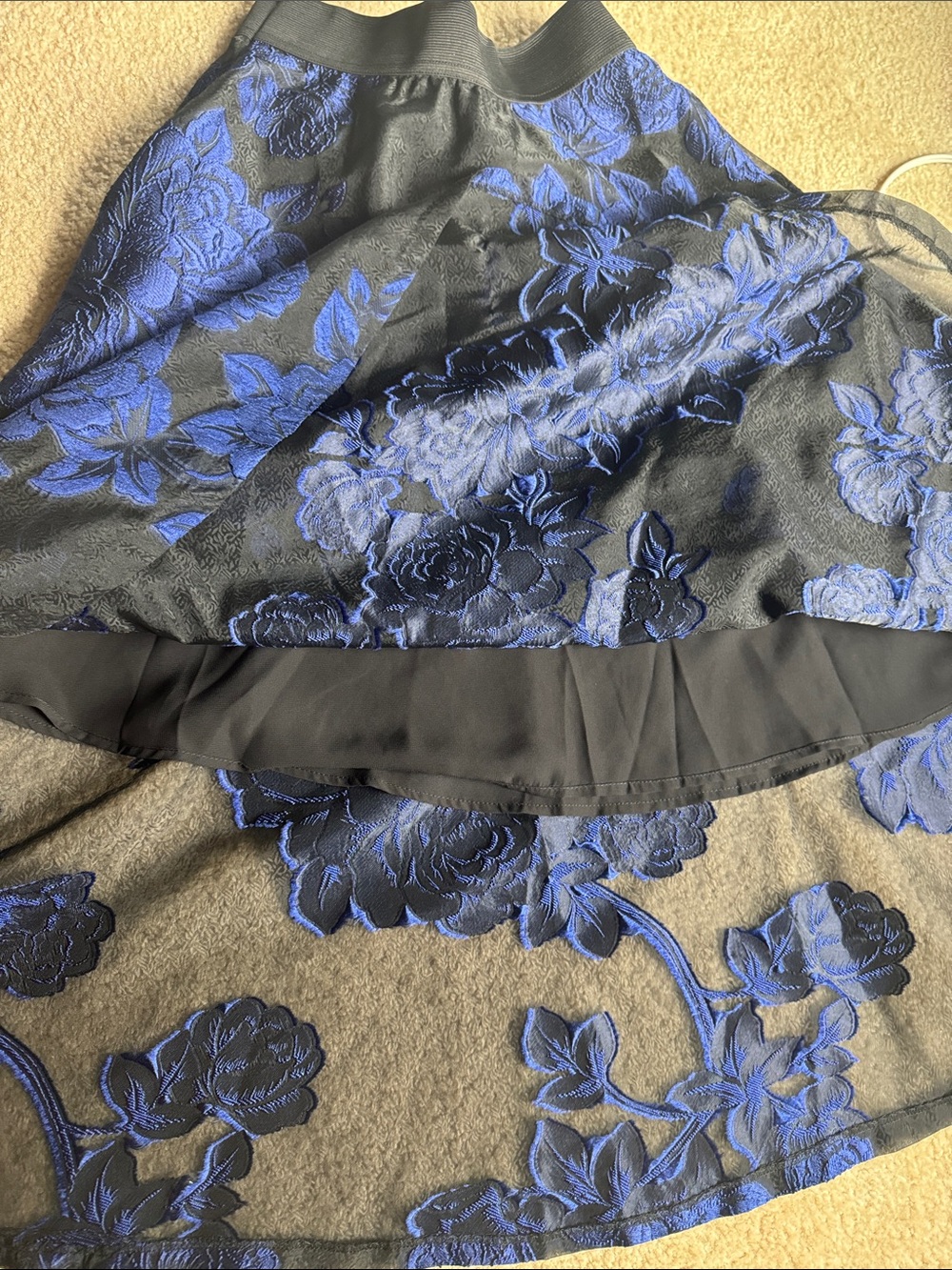 New York & Company Royal Blue Black Floral Jacquard A-Line Skirt | NEW | Size 6 - Picture 12 of 16